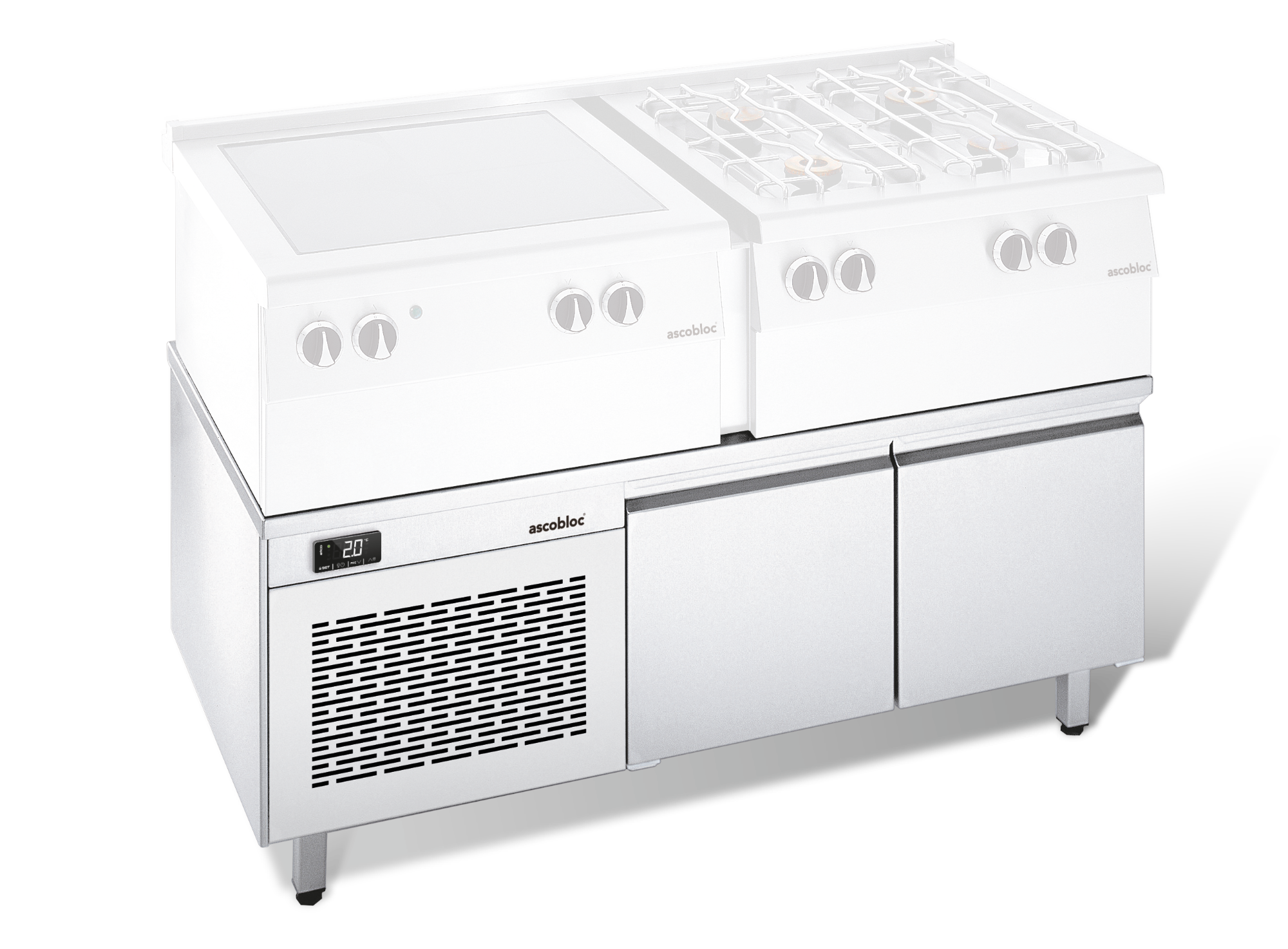 ascobloc Refrigertated snack counter with machine compartment on the side